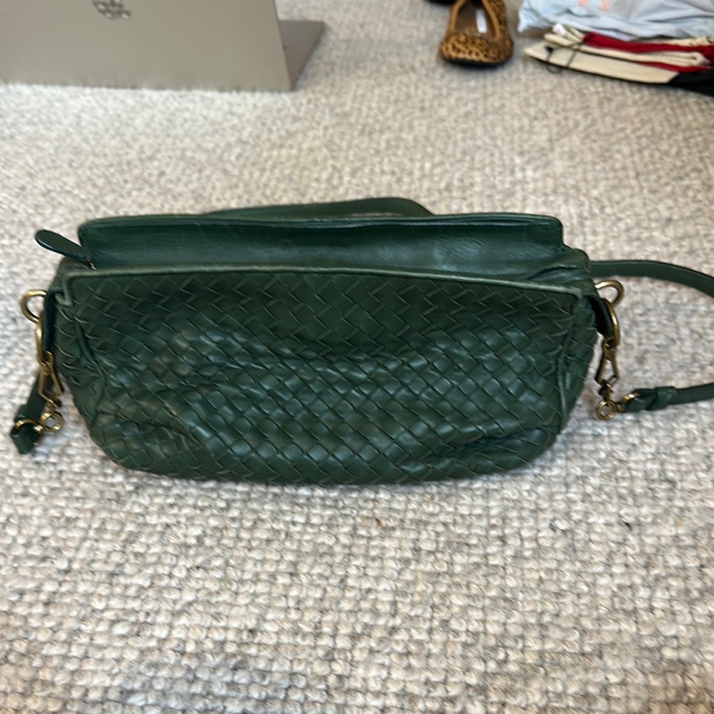 Bottega Veneta Green Woven Leather Shoulder Bag